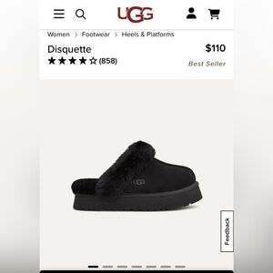 UGG DISQUETTE SLIDE CLOG SANDAL BLACK SUEDE WOOL SLIPPER PLATFORM WOMENS US 8